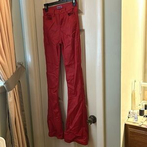 Red pleather bell bottoms